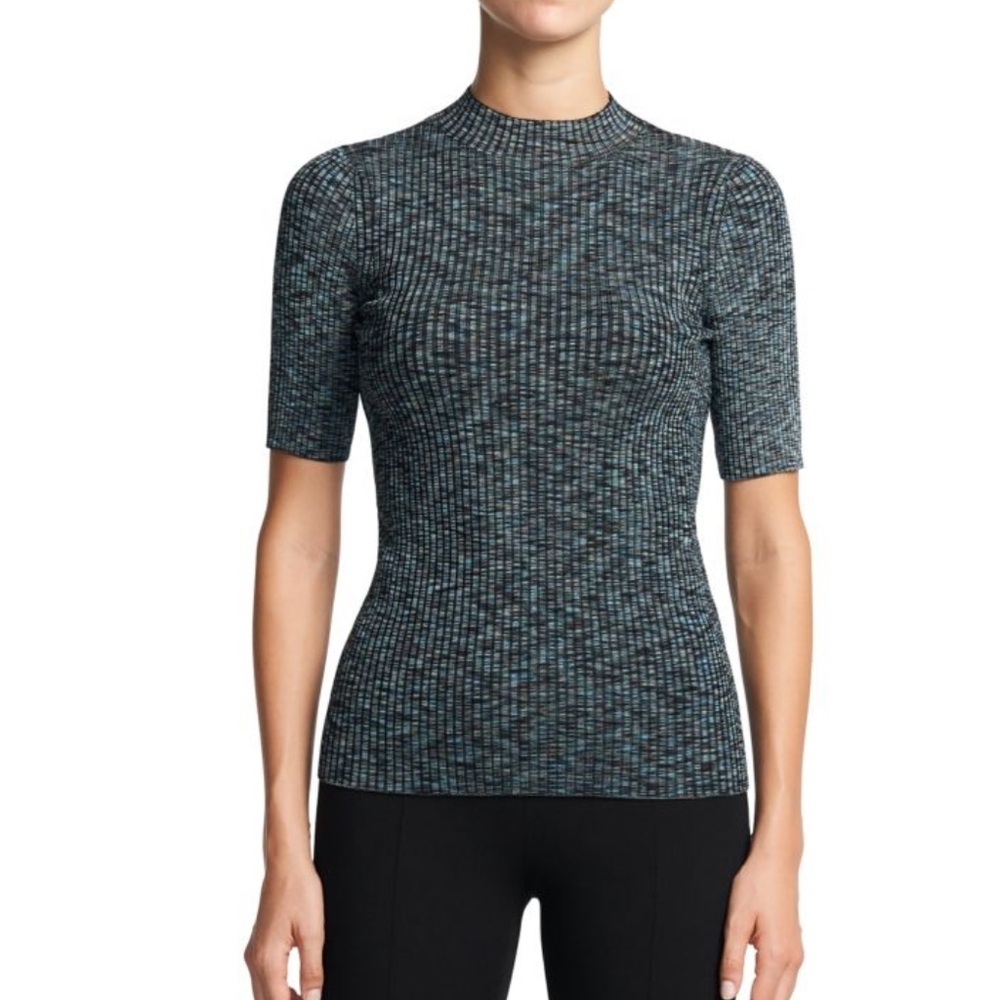 Theory Leenda Cabled Print Mockneck Ribbed‎ Pullover Sweater Top Womens Size P